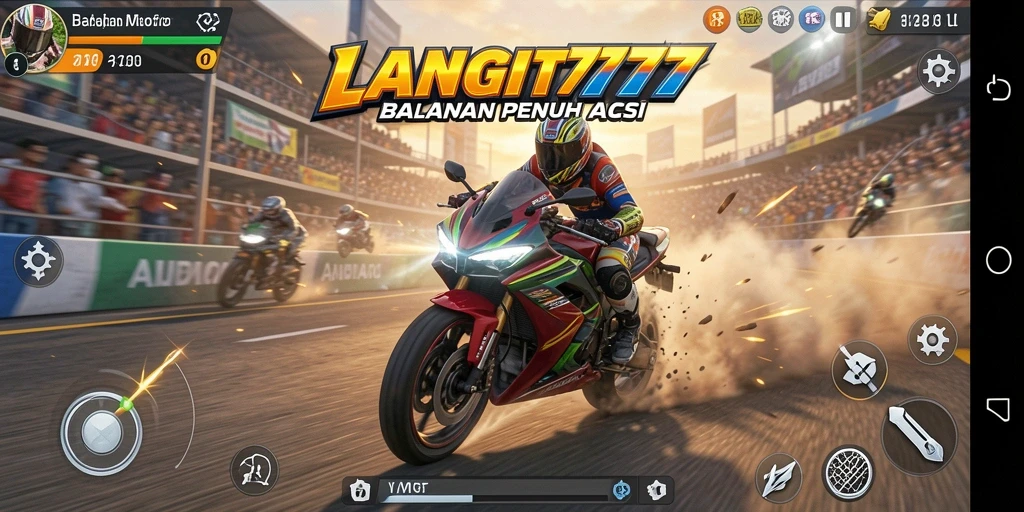 Tampilan gameplay LANGIT777 yang menegangkan di lintasan balapan.
