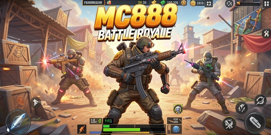 Tampilan gameplay seru dan intens di <strong>MC888</strong>, penuh aksi Battle Royale.