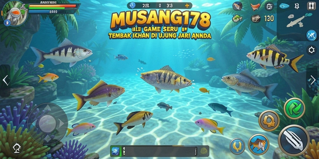 Tampilan gameplay seru dalam MUSANG178 saat menembak ikan.