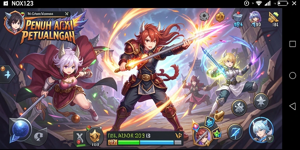 Tampilan permainan NOX123 dengan karakter anime yang beraksi.